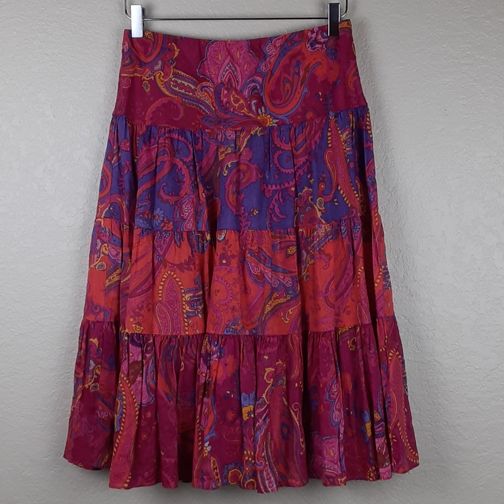 ⭐Host Pick⭐ Ralph Lauren Petite Teared 100% Linen Midi Skirt